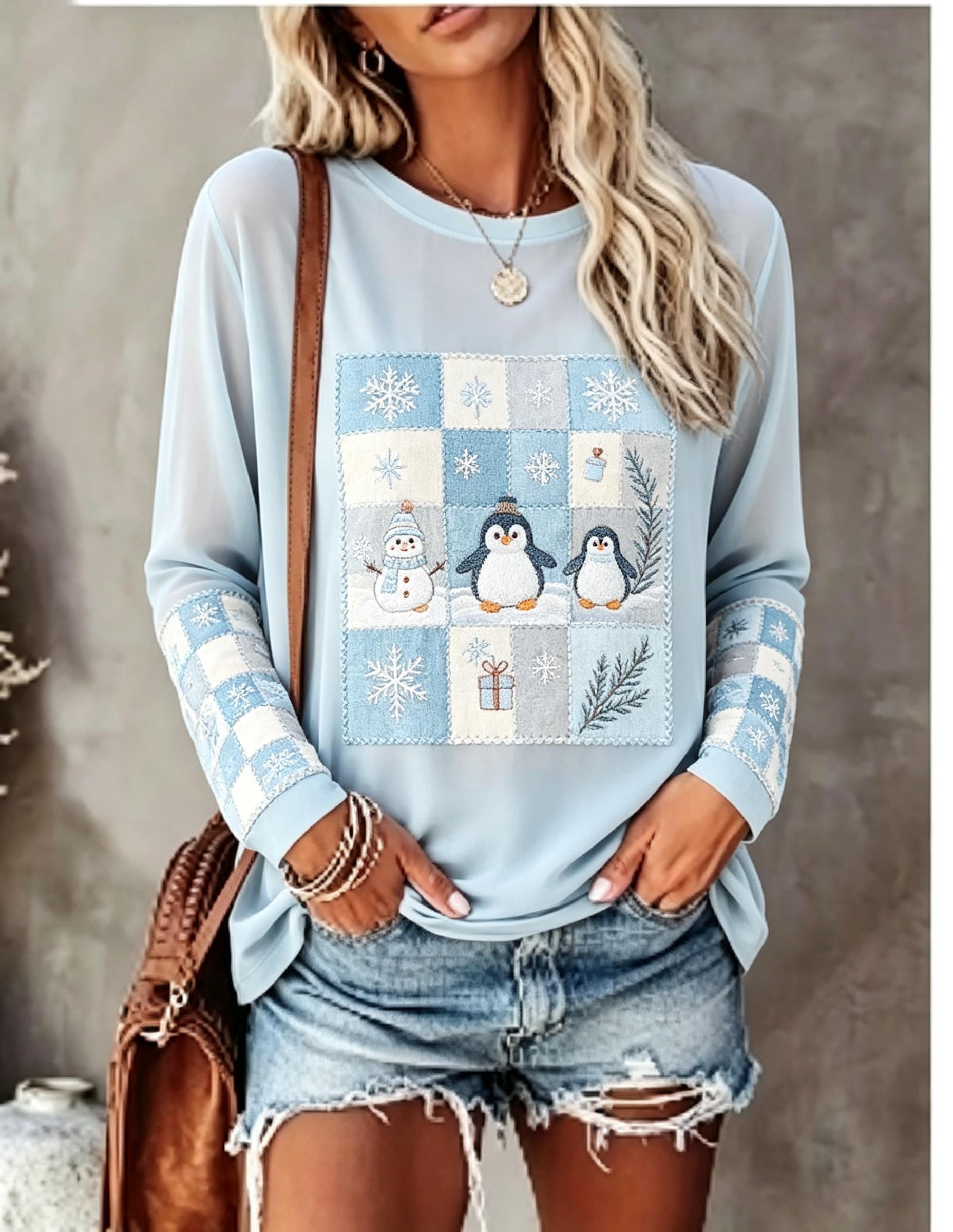 여성용 긴팔 티셔츠, 여우와 토끼 패치워크, 격자무늬, - Winter Clothing For Women 리뷰 및 가격